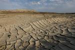 干ばつでひび割れた土地＝２０２１年７月、カザフスタン・マンギスタウ州（ロイター＝共同）